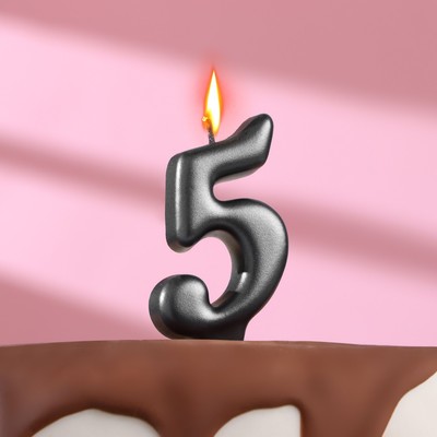 Свеча в торт "Овал" ,цифра 5 , графит, 5,5 см