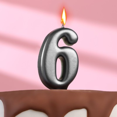 Свеча в торт "Овал" ,цифра 6 , графит, 5,5 см