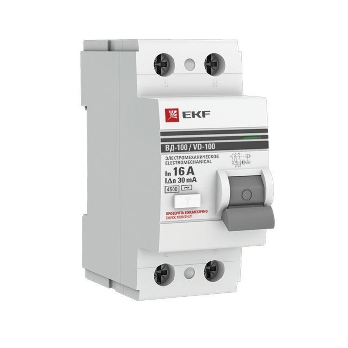 Выключатель дифференциального тока EKF elcb-2-16-30-em-pro 2п, 16А, 30мА, тип AC - Фото 1