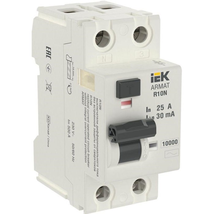 Выключатель дифференциального тока IEK AR-R10N-2-025C030 2п, 25А, 30мА, тип AC - Фото 1