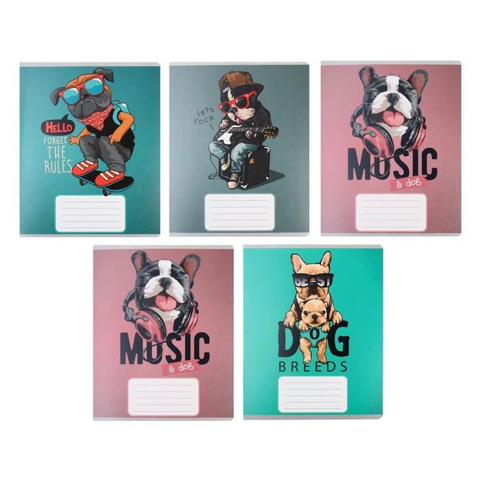 Тетрадь 12 листов в узкую линию Calligrata «Собачий стиль», обложка мелованный картон, ВД-лак, блок офсет, белизна 95%, МИКС - Фото 1