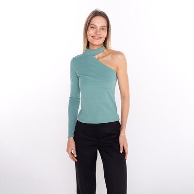 Лонгслив на одно плечо женский, оливковый, размер 42