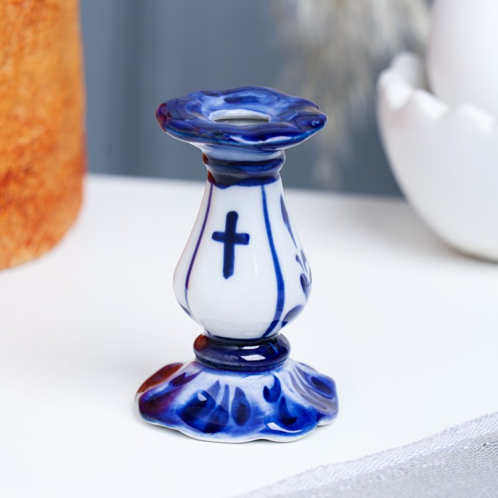 Подсвечник на 1 свечу «Крестик», фарфор гжель - Фото 1