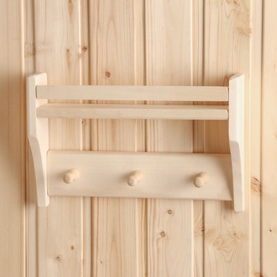 Полка - вешалка для бани и сауны, 32×21.5×7 см, деревянная, 3 крючка, «Добропаровъ»