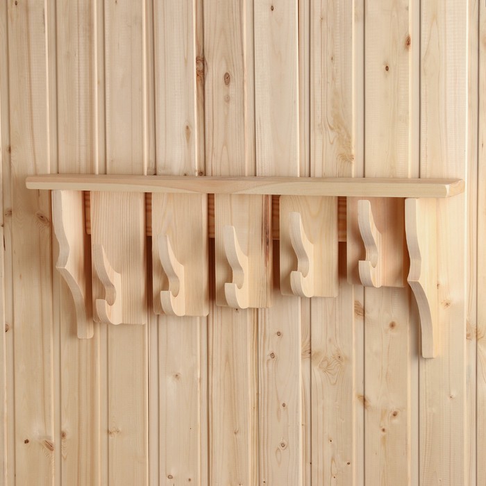 Полка - вешалка «Ступенька», 65×27×9.5 см, деревянная, 5 крючков, «Добропаровъ» - Фото 1