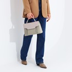 Сумка-мессенджер на магнитах, наружный карман, длинный ремень, цвет хаки/бежевый - фото 22231274