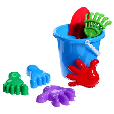 Набор игрушек для песочницы, 7 предметов: ведро, совок, грабли, 4 формочки