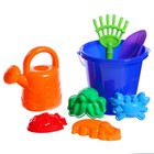 Набор игрушек для песочницы, 8 предметов: ведро, совок, грабли, 4 формочки, лейка - Фото 1