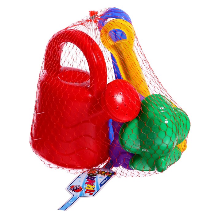 Набор для игры в песке №33: совок, грабли, 2 формочки, лейка 63007