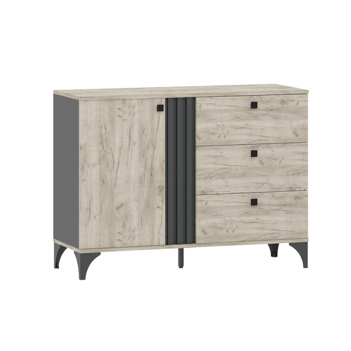 Комод для гостиной «Отис», на ножках, 3 ящика, 1 дверца, 1100×400×814 мм, цвет дуб крафт серый/антрацит