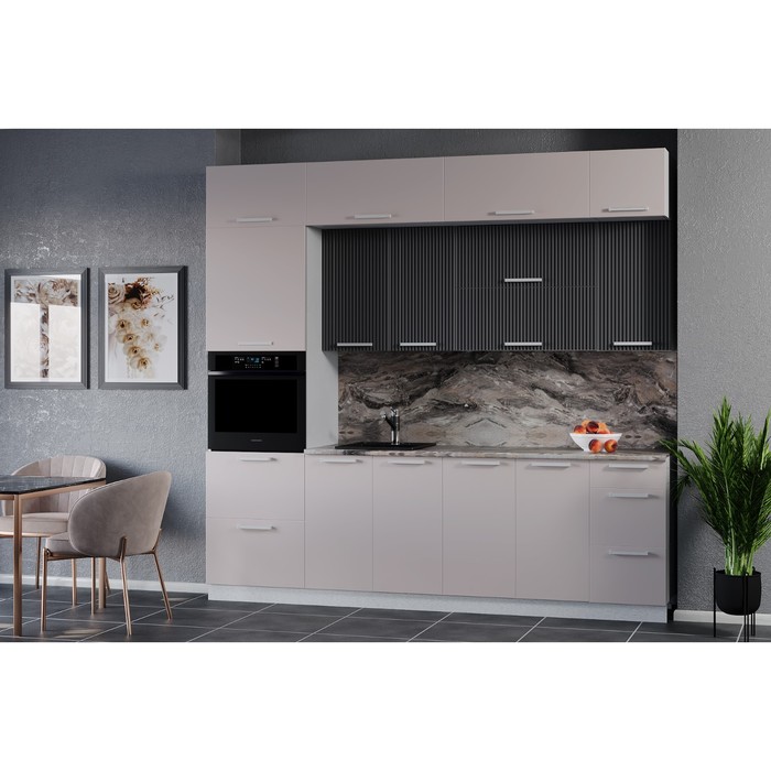 Кухонный гарнитур трехуровневый под потолок Кристен 2600, Белый/Графит - Фото 1