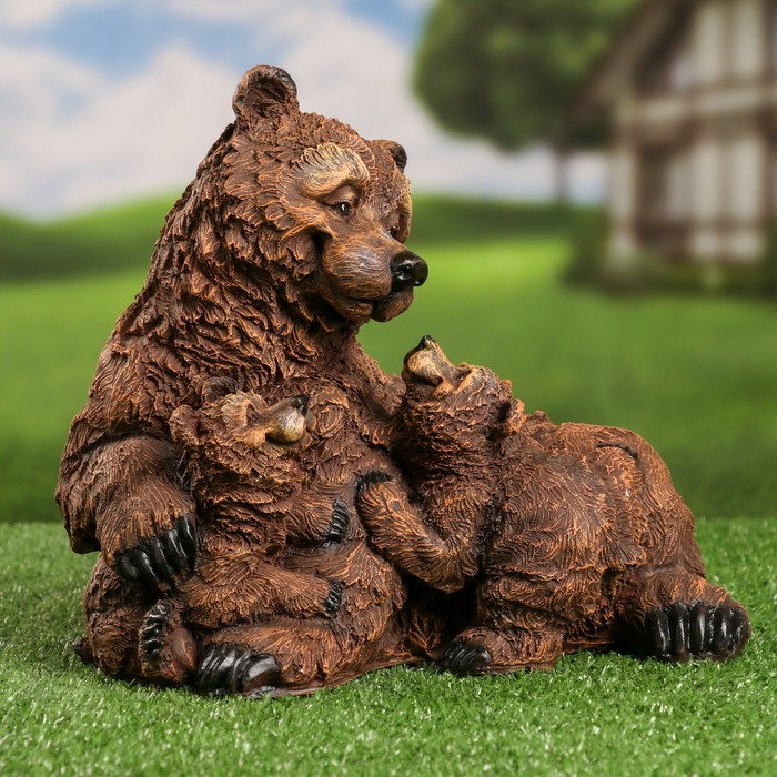 Садовая фигура "Медведица с двумя медвежатами" 25х27х22см - фото 1926699403