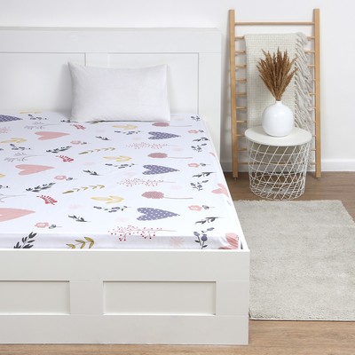 Простыня на резинке 2-спальная «Этель» Flower garden, 180×200+25, бязь