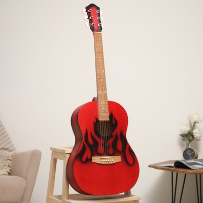 Акустическая гитара "M-313-FL" черное пламя, мензура 650, 6 струнн