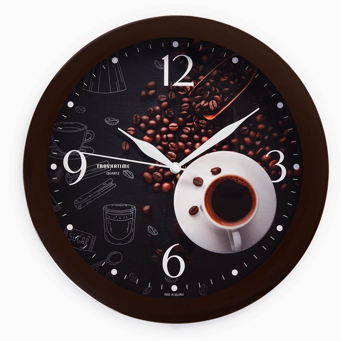 Часы настенные, серия: Интерьер, "Чашка кофе", плавный ход, d-29 см, коричневый - фото 1906278450