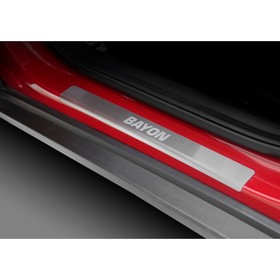 

Накладки порогов Rival Hyundai Bayon 2021-н.в., нерж. сталь, с надписью, 4 шт