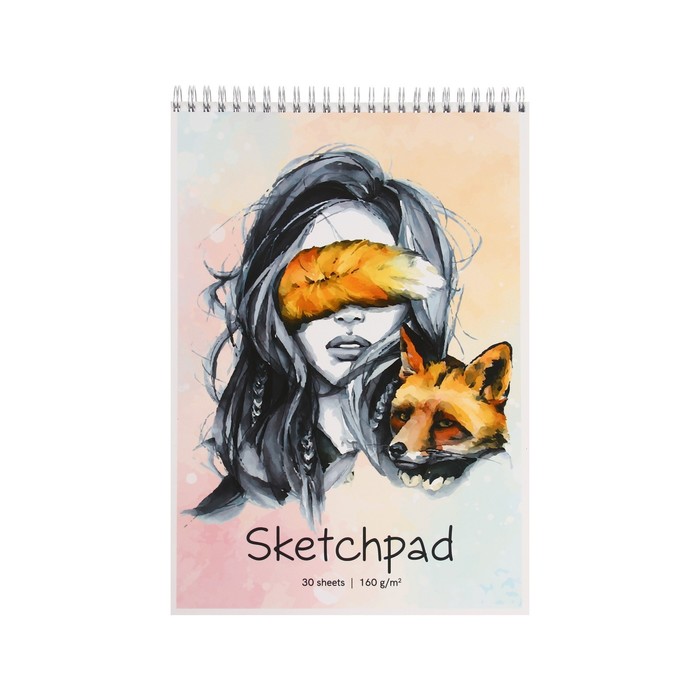 Скетчбук А4, 30 листов на гребне \"Девушка с лисой\", твердая подложка ...