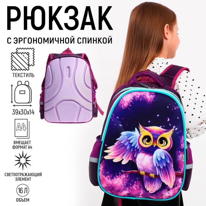 Рюкзак школьный, каркасный, 39×30×14 см «Сова»
