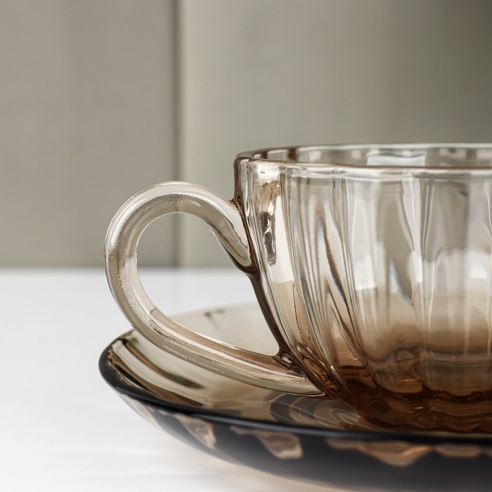 Чайная пара стеклянная «Дымка», 2 предмета: чашка 200 мл, блюдце - фото 1906278840