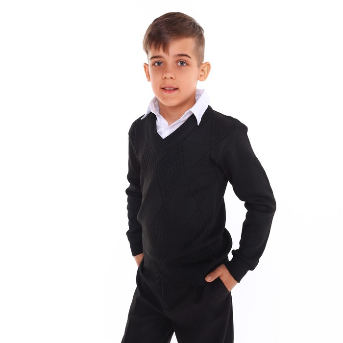 Школьный джемпер-обманка для мальчиков, цвет чёрный, рост 128-134см