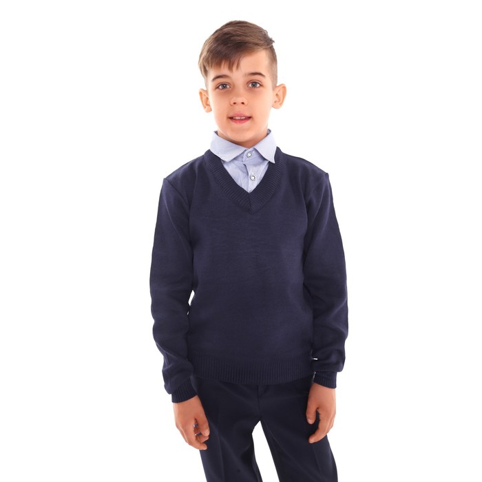 Школьный джемпер-обманка для мальчиков, цвет синий, рост 128-134см