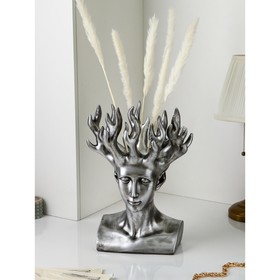 Садовая фигура "Огненная дева", полистоун, 50 см, серебро, 1 сорт, Иран, 1 сорт