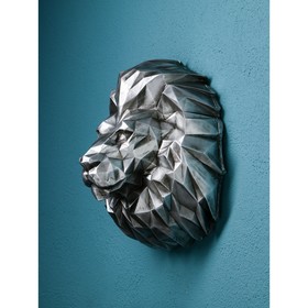 Фигура "Голова льва", полистоун, 32 см, серебро, 1 сорт, Иран