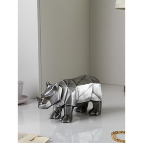 Фигура "Носорог", полистоун, 15 см , серебро, 1 сорт, Иран