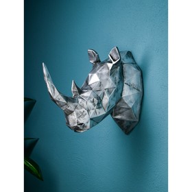 Настенная фигура "Голова носорога", полистоун, 39 см, серебро, Иран, 1 сорт