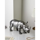 Фигура "Носорог", полистоун, 32 см, серебро, 1 сорт, Иран - фото 3970791