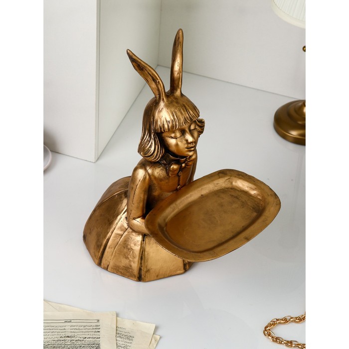 Подставка для мелочей "Девочка", полистоун, 51 см, золото, Иран, 1 сорт