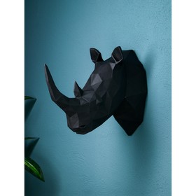 Настенная фигура "Голова носорога", полистоун, 39 см, черное