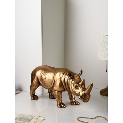 Фигура "Носорог", полистоун, 32 см, золото, 1 сорт, Иран