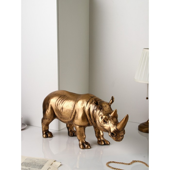 Фигура "Носорог", полистоун, 32 см, золото, 1 сорт, Иран - Фото 1