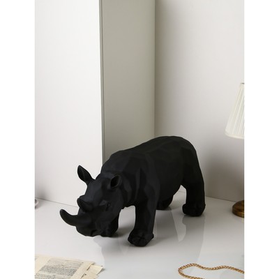 Фигура «Носорог», геометрия, полистоун, 34 см, цвет чёрный матовый