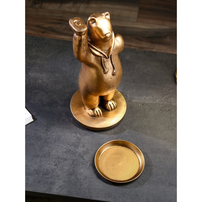 Подставка для мелочей "Медведь", полистоун, 45 см, золото, Иран, 1 сорт