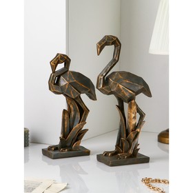 Набор фигур "Фламинго", полистоун, 42 см, 2 шт, серо-золотой, Иран, 1 сорт