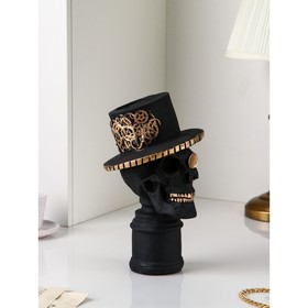 Фигура "Череп в шляпе", полистоун, 32 см, матово-чёрный, Иран, 1 сорт