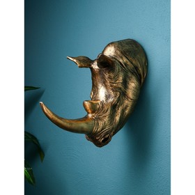 Настенная фигура "Голова носорога", полистоун, 50 см, золото, Иран, 1 сорт
