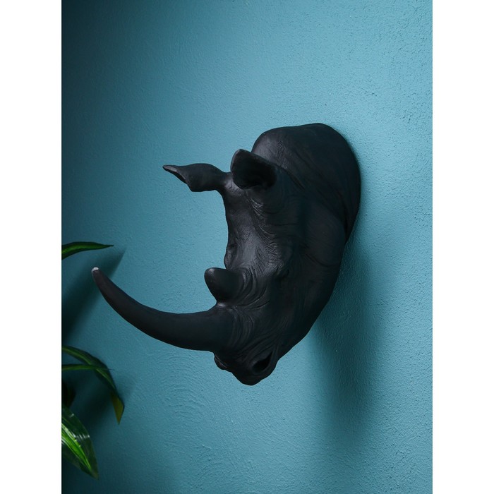 Настенная фигура "Голова носорога", полистоун, 50 см, чёрный матовый, Иран, 1 сорт