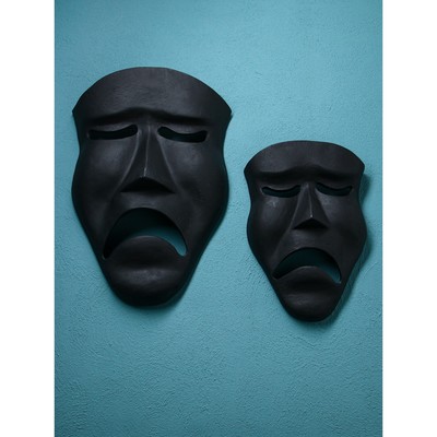 Набор настенных фигур «Маска грустная», полистоун, 60 см, 2 шт, чёрный матовый