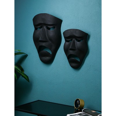 Набор настенных фигур «Маска грустная», полистоун, 60 см, 2 шт, чёрный матовый