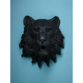 Настенная фигура "Голова льва", полистоун, 50 см, матово-чёрный, 1 сорт, Иран