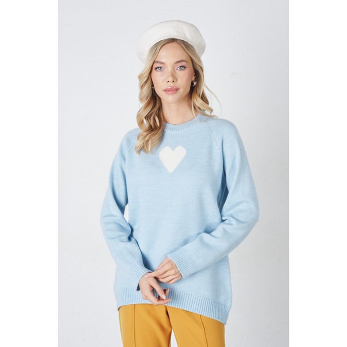 Свитер женский с сердечком удлинённый Eliseeva Olesya, размер XL, цвет голубой - Фото 1