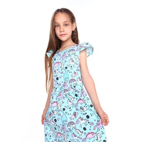 Платье для девочки, цвет голубой/зверюшки , рост 98-104 см