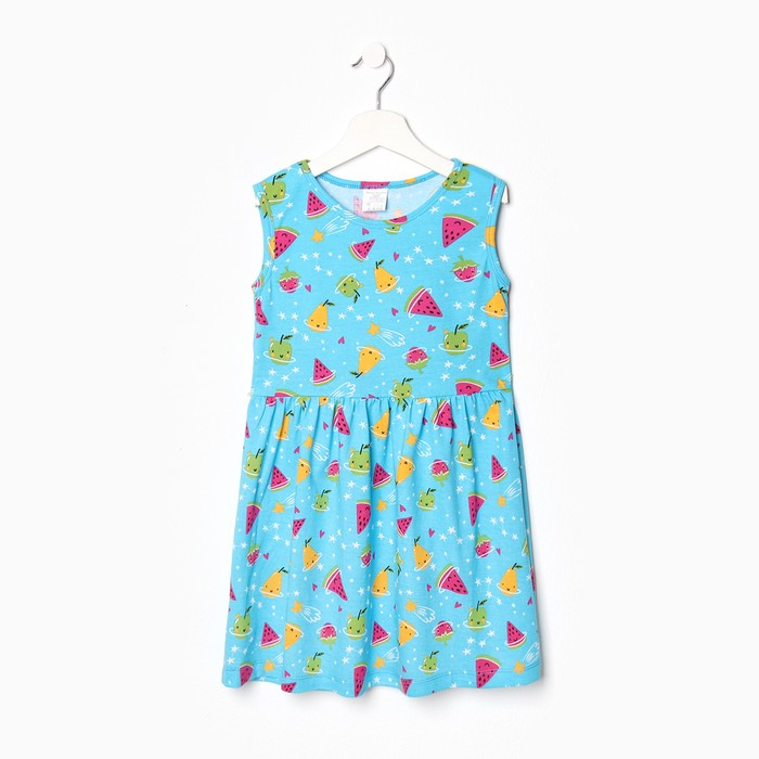 Сарафан для девочки, цвет бирюзовый/фрукты, рост 104-110 см