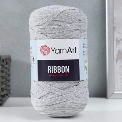 Пряжа для вязания спицами, крючком YarnArt, Ribbon, 40% полиэстер, 60% хлопок, 125 м/250 г, (756 серебристый)