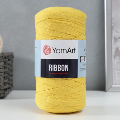Плюшевая пряжа для вязания крючком YarnArt, Ribbon, 40% полиэстер, 60% хлопок, 125 м/250 г, (764 жёлтый)
