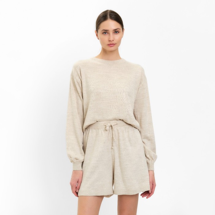 Комплект женский (джемпер, шорты) MINAKU: Casual Collection цвет бежевый, р-р 52 - Фото 1