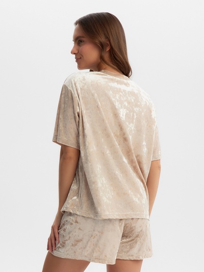 Пижама женская (футболка, шорты) KAFTAN Velvet, размер 44-46, бежевая